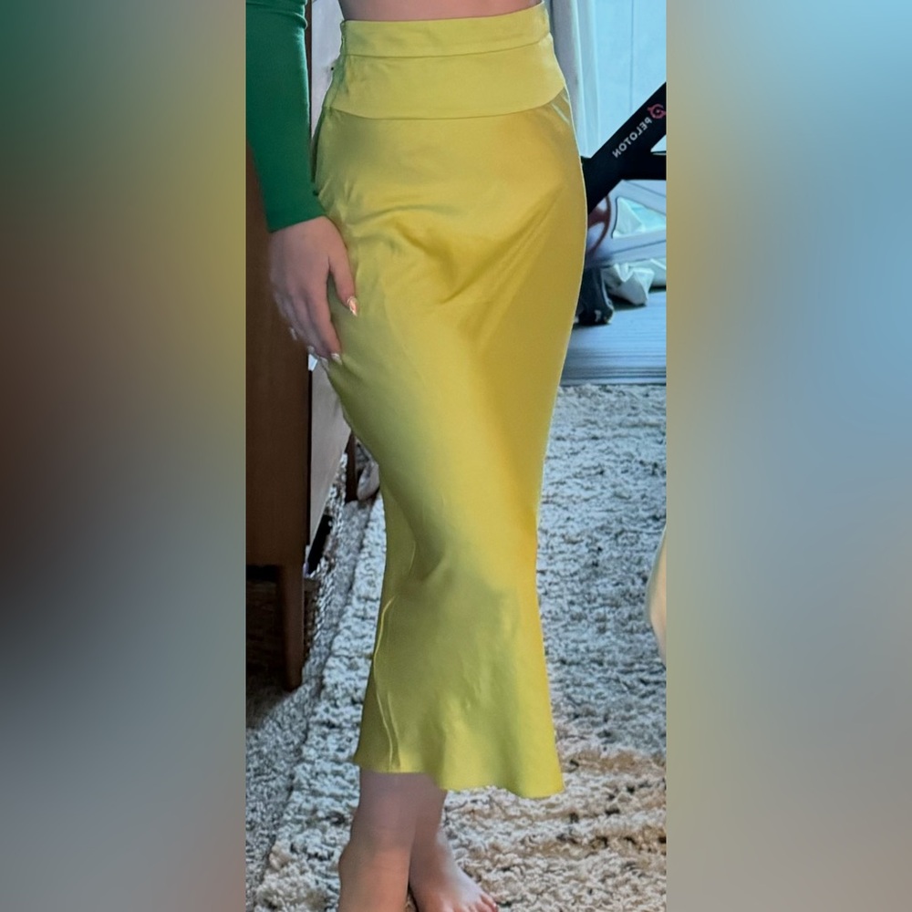 Free People Lime Green Satin Midi Skirt